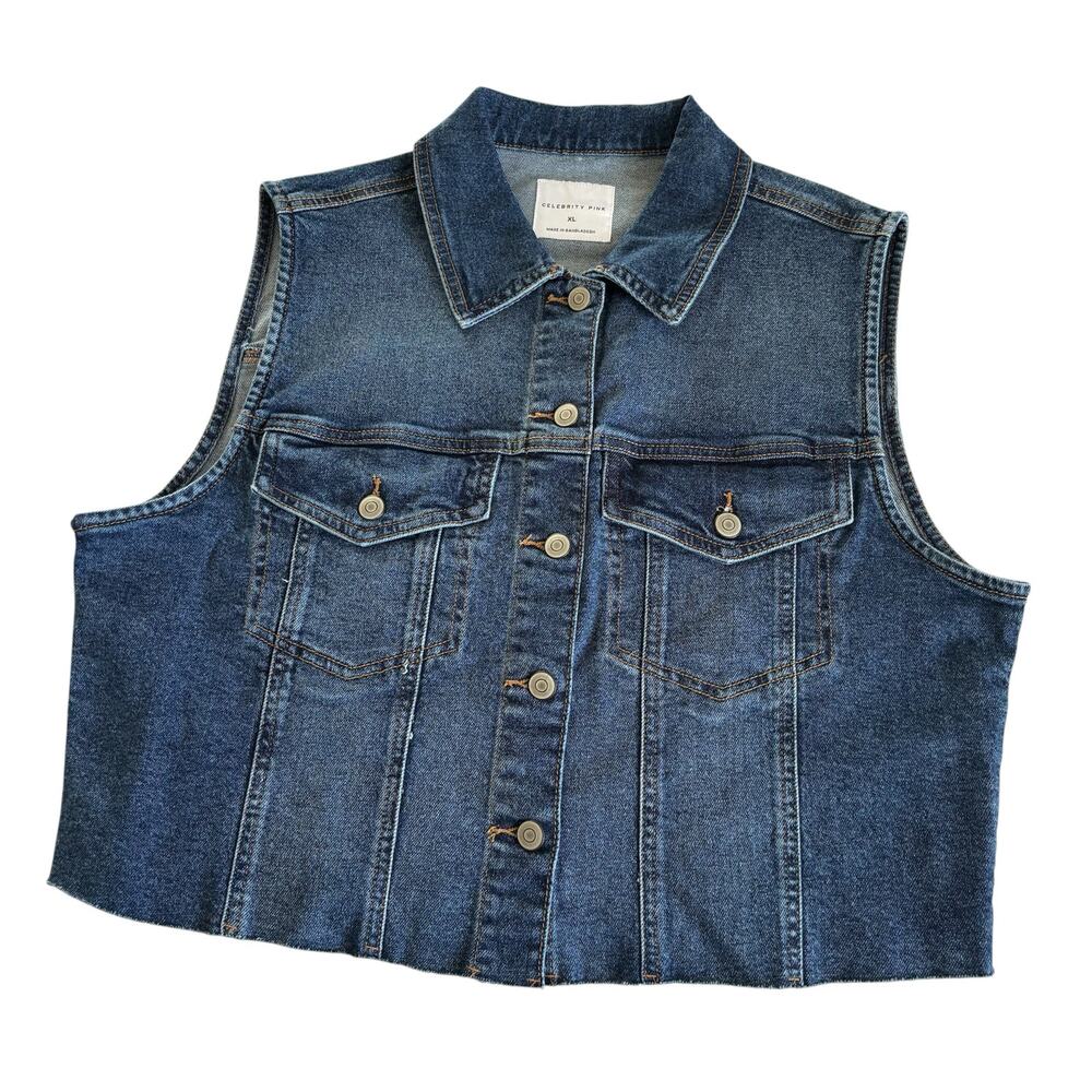 Reworked Apparel Elton John Raw Hem Cropped Denim Vest Women's XL Upcycled - Picture 2 of 6